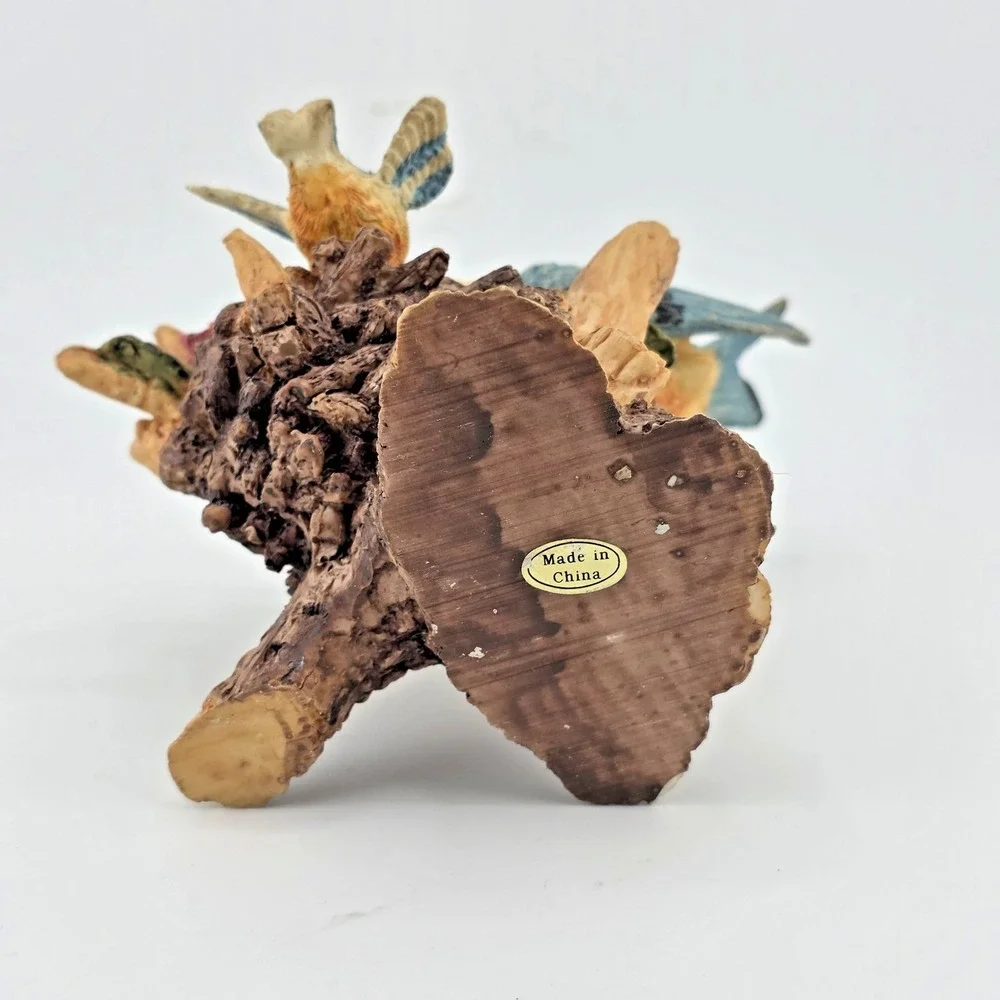 Bluebird Family Figurine Mother & 2 Chicks Hand Painted Resin